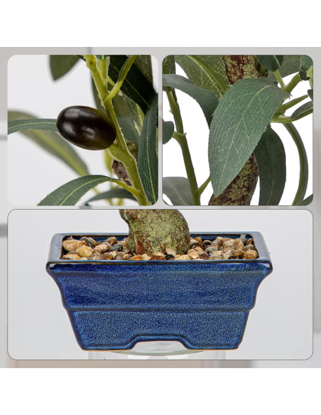 Árbol de Olivo Falso Briful 46 cm con Maceta Azul Decorativa