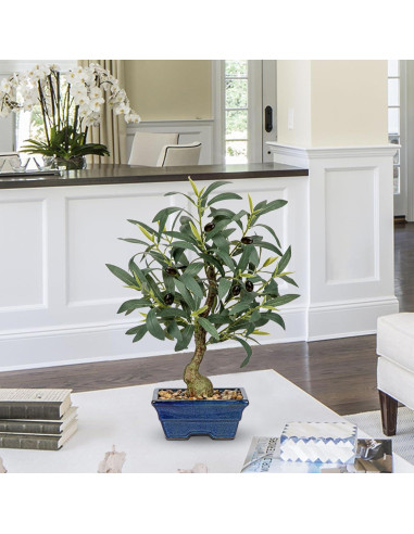 Árbol de Olivo Falso Briful 46 cm con Maceta Azul Decorativa
