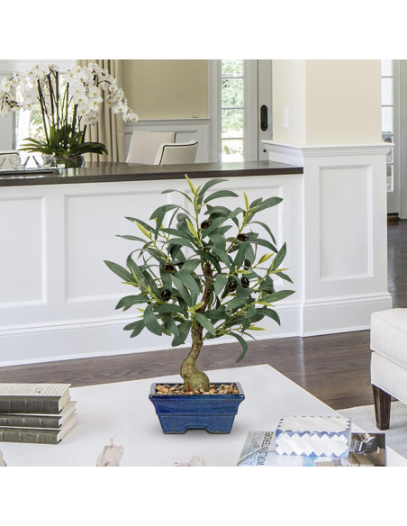 Árbol de Olivo Falso Briful 46 cm con Maceta Azul Decorativa