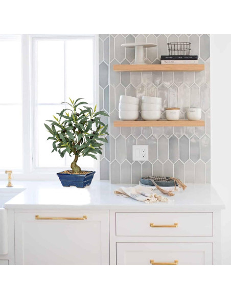 Árbol de Olivo Falso Briful 46 cm con Maceta Azul Decorativa