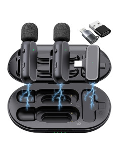 Micrófono Lavalier Inalámbrico 2 Piezas con Estuche Carga