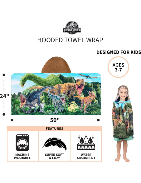 Toalla con Capucha Franco Kids Jurassic World 61x127 cm