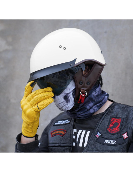 Casco de motocicleta JQF Gear MM107 Retro XL Blanco