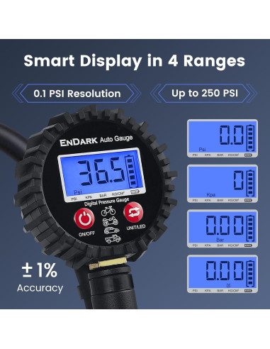 Medidor de Presión de Neumáticos Digital ENDARK 250 PSI