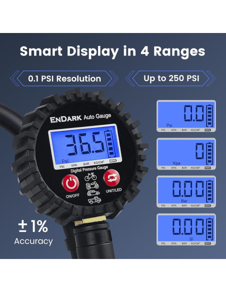 Medidor de Presión de Neumáticos Digital ENDARK 250 PSI