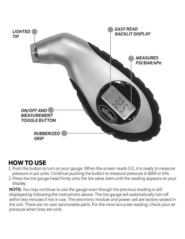 Medidor Digital de Presión de Neumáticos Slime 20017 0-10 Bar