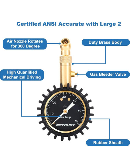 Manómetro de presión de neumáticos MoTrust 0-4.14 bar 2"
