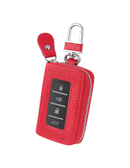 Funda de Llave de Coche OFBAND de Cuero Genuino Rojo