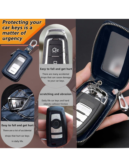 Funda de Llave de Coche vvag de Cuero Genuino Universal Azul
