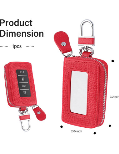 Funda de Llave de Coche OFBAND de Cuero Genuino Rojo