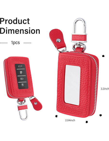 Funda de Llave de Coche OFBAND de Cuero Genuino Rojo