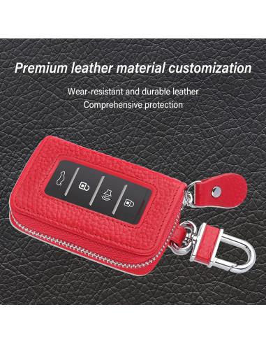 Funda de Llave de Coche OFBAND de Cuero Genuino Rojo