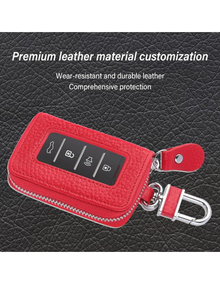 Funda de Llave de Coche OFBAND de Cuero Genuino Rojo