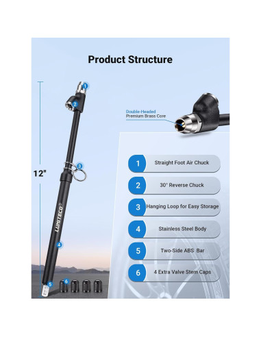 Medidor de presión de neumáticos LUMITECO 12" doble cabeza 10-150 PSI