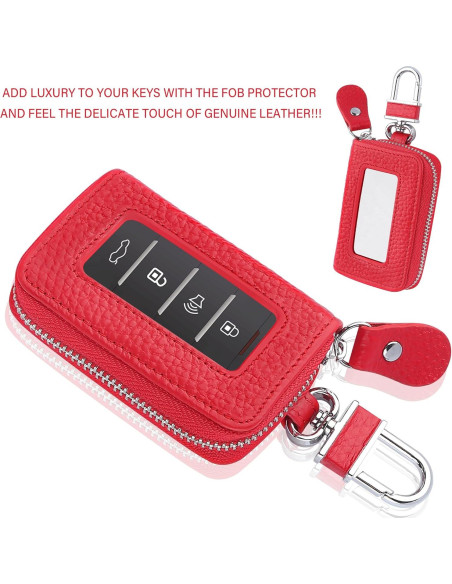Funda de Llave de Coche OFBAND de Cuero Genuino Rojo