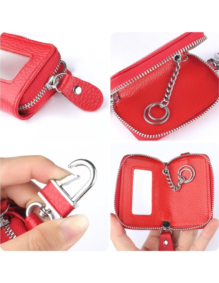 Funda de Llave de Coche OFBAND de Cuero Genuino Rojo