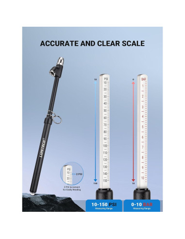 Medidor de presión de neumáticos LUMITECO 12" doble cabeza 10-150 PSI