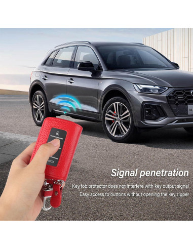 Funda de Llave de Coche OFBAND de Cuero Genuino Rojo