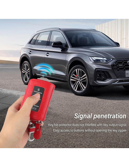 Funda de Llave de Coche OFBAND de Cuero Genuino Rojo