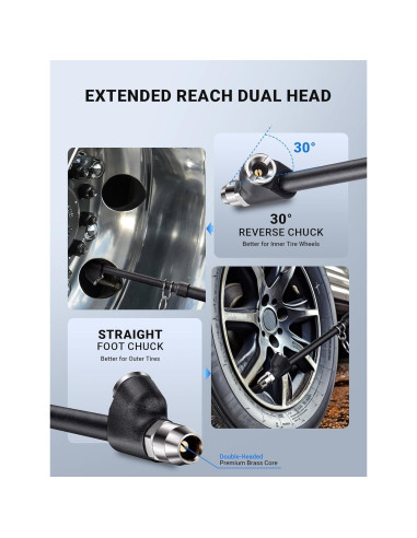 Medidor de presión de neumáticos LUMITECO 12" doble cabeza 10-150 PSI