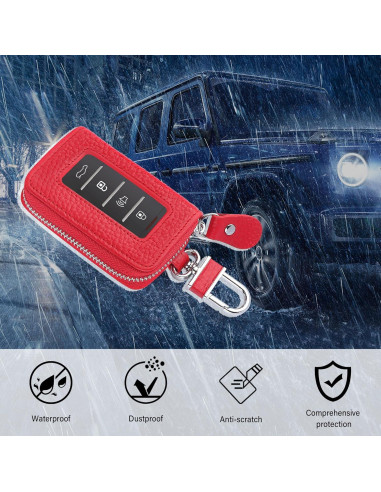 Funda de Llave de Coche OFBAND de Cuero Genuino Rojo