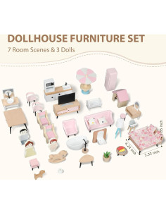 Juego de Muebles de Casa de Muñecas Pithfor 7 Habitaciones 2