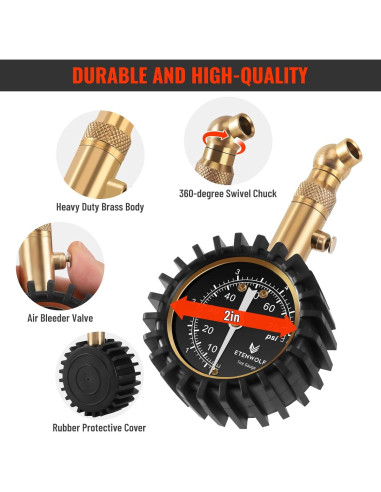 Medidor de Presión de Neumáticos ETENWOLF 0-5.17 bar Negro