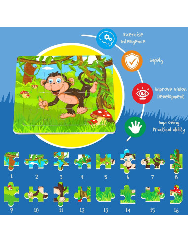 6 Rompecabezas de Animales de Madera SpriteGru 14 cm