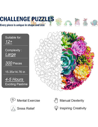 Rompecabezas de Madera Hopelucr Suculentas 200 Piezas 28.3x27.2cm