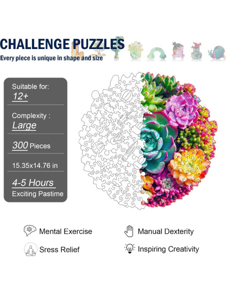 Rompecabezas de Madera Hopelucr Suculentas 200 Piezas 28.3x27.2cm Rompecabezas de Madera Hopelucr Suculentas 200 Piezas 28.3x27.2cm