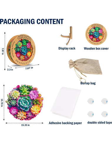 Rompecabezas de Madera Hopelucr Suculentas 200 Piezas 28.3x27.2cm