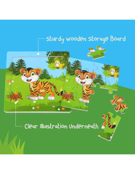 6 Rompecabezas de Animales de Madera SpriteGru 14 cm