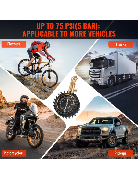 Medidor de Presión de Neumáticos ETENWOLF 0-5.17 bar Negro