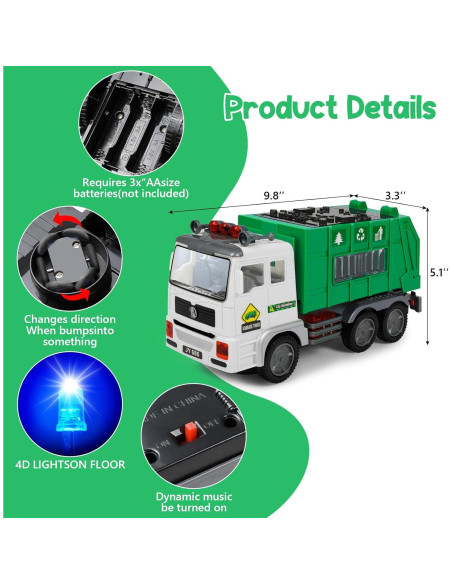 Camión de Basura Musical 4D Yuanyi para Niños 3 a 5 Años Camión de Basura Musical 4D Yuanyi para Niños 3 a 5 Años