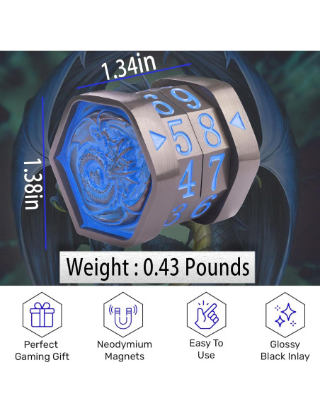 Contador de Vida MTG UONUOT Metal 3.4x3.5cm Negro-Azul