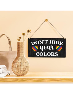 Cartel de Madera Qious No Escondas Tus Colores 30x15 cm 2