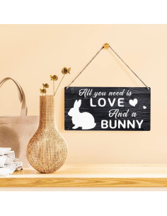 Cartel de Madera Qious Conejo 30x15 cm Decoración Pascua 2