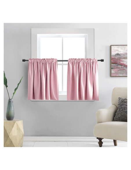Cortinas Cortas Rosadas DONREN 2 Paneles Opacas 42x76cm