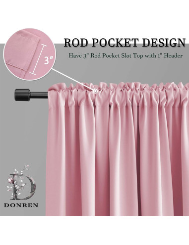 Cortinas Cortas Rosadas DONREN 2 Paneles Opacas 42x76cm