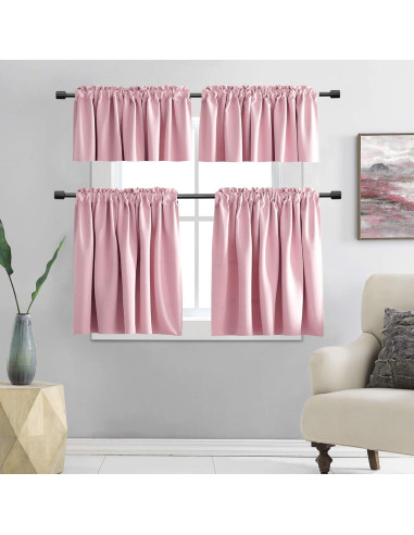 Cortinas Cortas Rosadas DONREN 2 Paneles Opacas 42x76cm