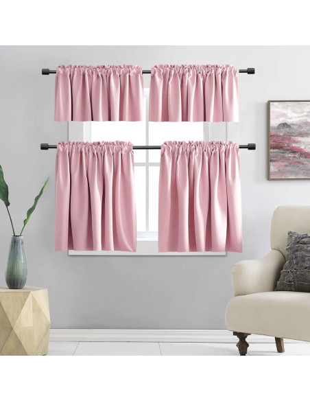 Cortinas Cortas Rosadas DONREN 2 Paneles Opacas 42x76cm