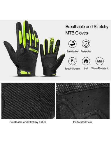 Guantes de Montaña INBIKE Táctiles con Almohadilla EVA Verde