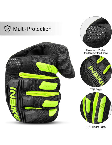 Guantes de Montaña INBIKE Táctiles con Almohadilla EVA Verde