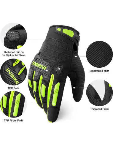 Guantes de Montaña INBIKE Táctiles con Almohadilla EVA Verde