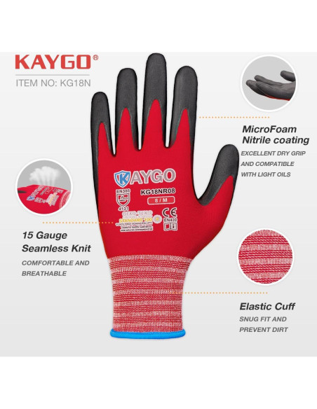 Guantes de Trabajo KAYGO KG18NB Nitrilo MicroFoam 12 Pares