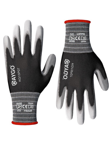 Guantes de Trabajo KAYGO KG15P 12 Pares Nylon PU Gris