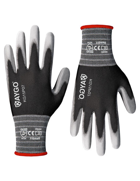 Guantes de Trabajo KAYGO KG15P 12 Pares Nylon PU Gris