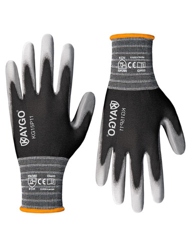 Guantes de Trabajo KAYGO 12 Pares PU 2X-Large Gris