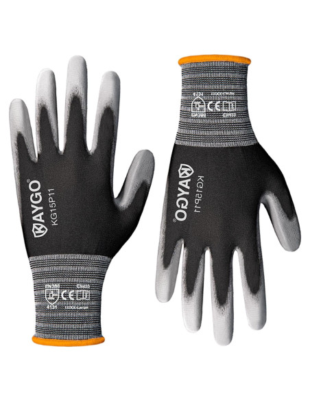 Guantes de Trabajo KAYGO 12 Pares PU 2X-Large Gris