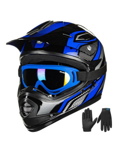 Casco ATV ILM para Niños Joven-XL Azul/Plata con Gafas y Guantes